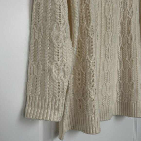 Garnet Hill Cashmere Merino Sweater M Turtleneck Cable Knit Ivory Tunic Oversize - Picture 4 of 14